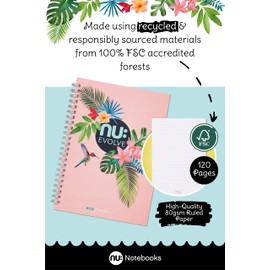 nu: Notebooks | Evolve Tropical Range | Recycled A5 Notebook | Pink | 120 Pages | 80 GSM