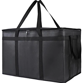 Bodaon Insulated Food Delivery Bag, XXXL Pizza Delivery Bags for Hot and Cold Food, Commercial, Large Capacity Reusable Warming Bag, Catering Cooler Bag for Doordash, Warmers for Parties (Black, 1Pk)
