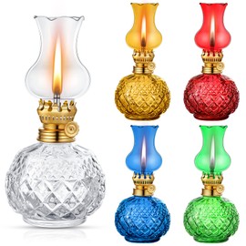 5 Pieces Kerosene Lamp Oil Lamps for Indoor Adjustable Switch Glass Oil Lanterns Burner Vintage Antique Hurricane Lamps Decorative for Home Desktop Decor Emergency(Crystal Style)