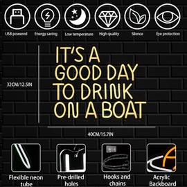 It's A Good Day To Drink On A Boat Neon Sign, Boat Drink Neon light, Bar Art Wall Warm White LED Light Up Sign for Home Bar Club Party Restaurant
