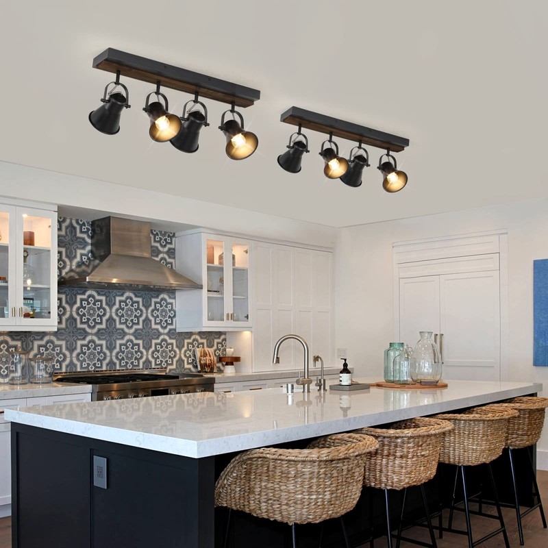KEESFU 4-Light Track Lighting Kit,Black Semi Flush Mount Ceiling Light