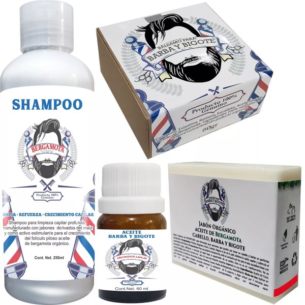VIVONATURAL Shampoo Bergamota, Aceite Barba, Bálsamo Crecimiento, Jabón