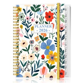 2026 Planner - Academic Planner 2026 from January 2026 - December 2026, Weekly & Monthly Planner Spiral Bound with 12 Monthly Tabs, Inner Pocket, 6.4" x 8.5", Flower-B