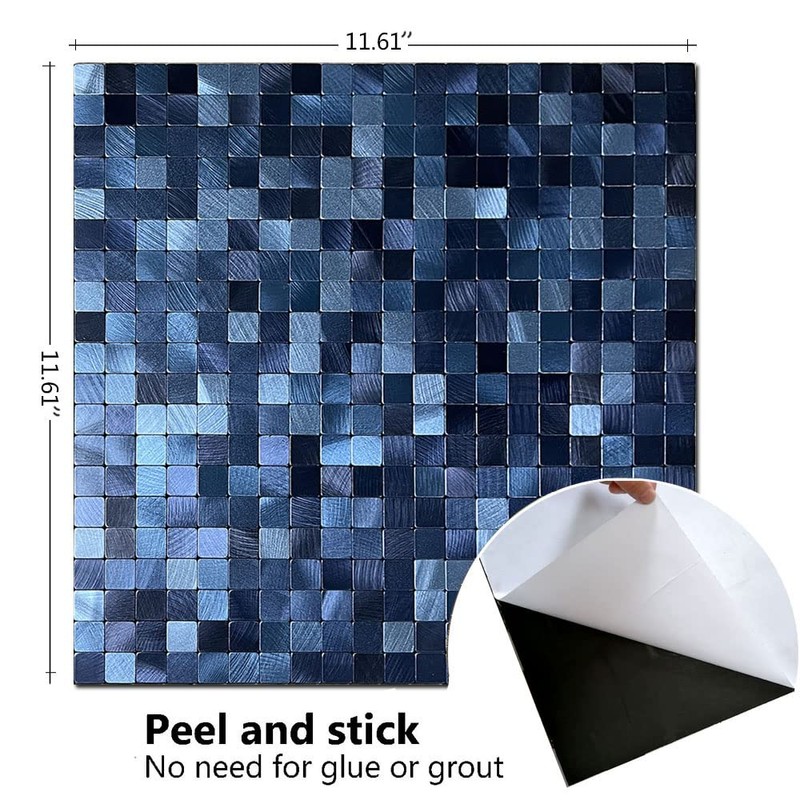 XUANINY 5-Sheet Peel and Stick Backsplash Tiles Dark Blue Surface