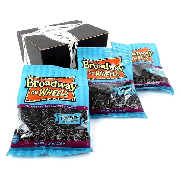 Gerrit's Licorice Broadway On Wheels Candy, 5.29 oz Bags in a BlackTie Box (Pack of 3)