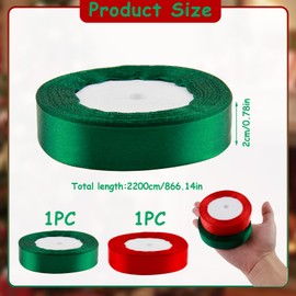 2 Rolls Christmas Satin Ribbon Gift Ribbon Wide, Red and Dark Green, Ribbon Silk Ribbon Fabric Ribbon for Crafts Gift Wrapping, 22 m x 2 cm Gift Ribbon for Christmas Decoration Gift Wrapping