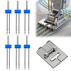 Twin Needles for Sewing Machine, Sewing Machine Needle, Double Needle for Sewing Machine, 2/90 3/90 4/90 Pack of 6 Double Needle Twin Needle with 1 Piece 9 Grooves Pintuck Presser Foot, 6 Pieces