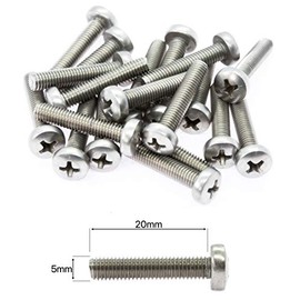 M5 (5mm x 20mm) Phillips Pan Head Machine Screws - Stainless Steel A2 (Pack of 20) DIN 7985