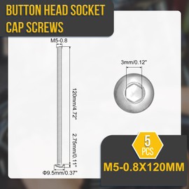 DTGN M5-0.8x120mm Button Head Socket Cap Screws - 5Pack - Good for Road Bicycle, Mountain Bike, Auto, Motorcycle - 304 Stainless Steel Whitewashed - Hex Socket Drive Fasteners