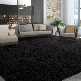 BALAPET Modern Plush Area Rug 10x14, Ultra Soft Large Faux Fur Area Rug for Bedroom Living Room, Non-Skid Indoor Carpet for Kids Playroom Home Decor，Black