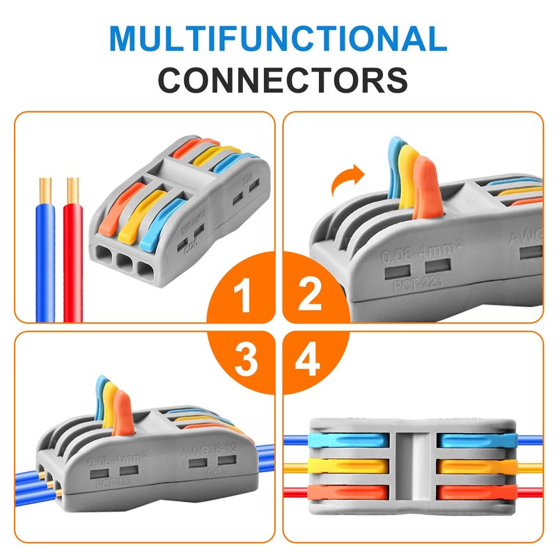 Wire Connectors Nuts, 50pcs 3 Conductor Compact Splicing Wire Connectors,
