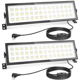 AGranTOP 2 Pack Linkable LED Shop Lights, Ultra Bright 100W 15000LM Aluminum Plug in Garage Light w/ 9.84ft Power Cord, 6000K Work Light for Garage, Workshop, Warehouse (Built-in Outlet)