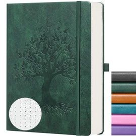 ZXHQ A5 Bullet Dotted Journal Dotted Notebook, 150gsm Thick Paper, 256 Pages, Dot Grid Hardcover, Tree of Life Design, Fine Inner Pocket - 15 × 21 cm, Dark Green