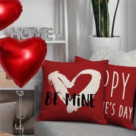 NIGHTWISH Valentines Day Decorations Love Heart Valentines Day Pillow Covers 18x18 Set of 4 Valentine Heart Stripes Throw Pillow Case Kisses Be Mine Cushion Cover for Home Sofa Couch