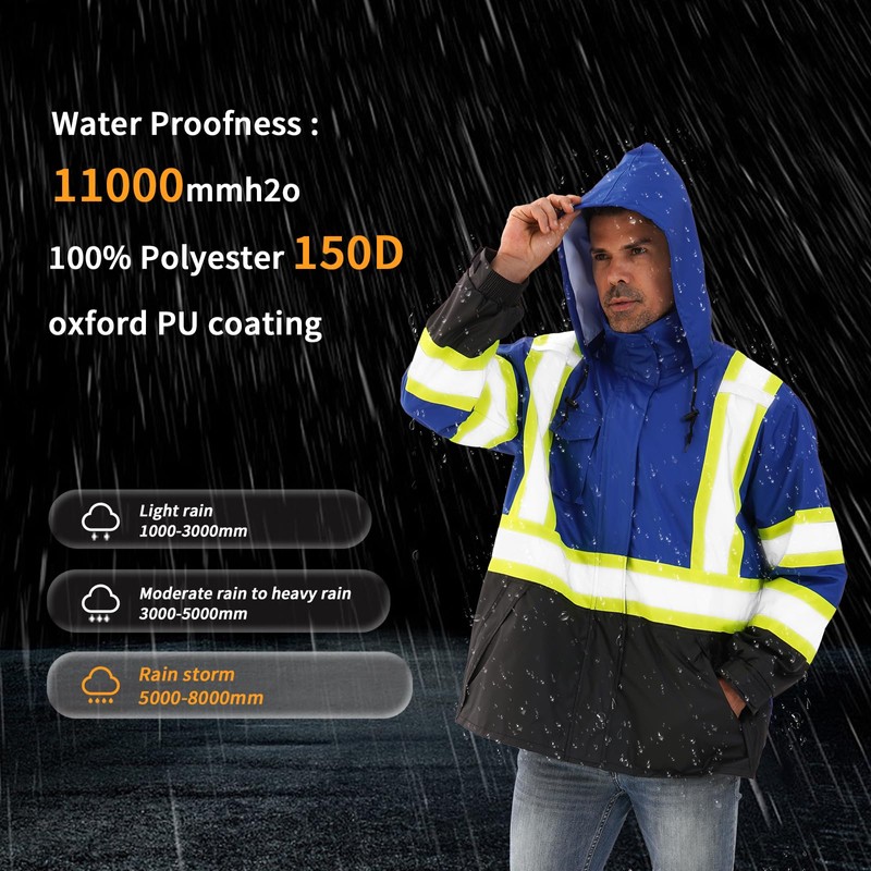 DPSAFETY Reflective Rain jackets for men waterproof,Hi Vis Safety Coat