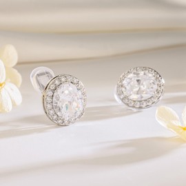 SELOVO Clip on Earrings Not Pierced Oval Statement Earrings Stud Silver Color Zircon Cubic Zirconia, metal, cubic-zirconia