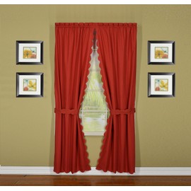 Today's Curtain, Orleans Scallop Curtain, Brick Red 84" Panel Pair and Tieback,4-Piece-Set, 60" W x 84" L, Brick Red