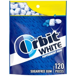 Orbit White chicle de menta bolsa resellable 120 piezas, 240g.