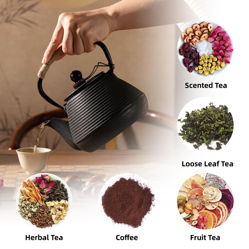 MILVBUSISS Cast Iron Teapot, 35oz Tea Kettle Stovetop Safe with