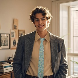 GHTIYLP Skinny Ties for Men Self Tie Mens Tie, Cotton Floral Neckties for Men Accessory Wedding Party Business Casual (19)