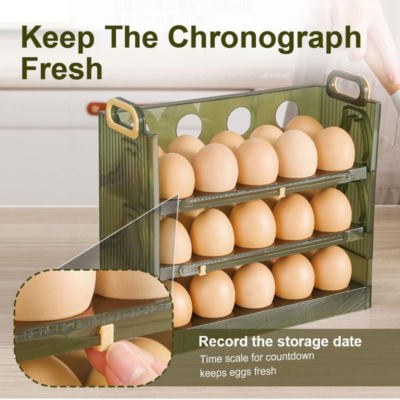 Koja Three-layer Flip-up Egg Storage Container Holder for Refrigerator, Kitchen.