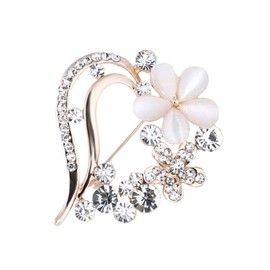 Seraphis Crystal Flower Heart Brooch with Rhinestones Vintage Pin Romantic Floral Badge Brooches for Women Bride