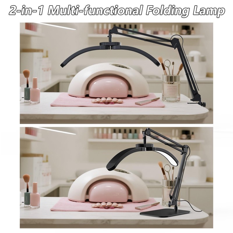 Smocraut Half Moon Light for Nail Desk, 2-in-1 Foldable Half