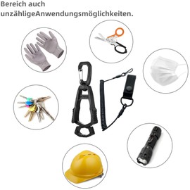 Tactical Lanyard Spiral Keyring with 2 Gloves Clips Glove Holder Grabber Holder for Fishing, Outdoor Sports, Sailing, Camping, Garden Builders - High Load Capacity