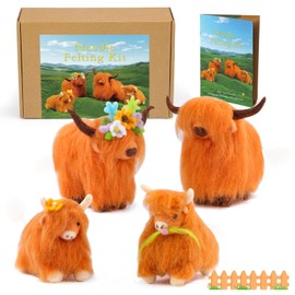 Zlulary Needle Felting Kit, Felting Kit, Cow Needle Felting Kit Wool Felting Kit for Beginner with Felting Supplies Includes Wool Roving, Felting Pad, Felting Needles and Instruction
