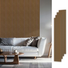 Wood Slat Acoustic Panels, 94.5" x 12.6" Each Soundpoof Wooden Slat Wall Panel - Classic Oak, 4 Pack