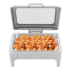 Chafing Dishes for Buffet, 9½ QT Square Chafing Dish w/Transparent Hydraulic Lid & Food Pan, Stainless Steel Buffet Warmer for Catering, Parties, Events, Weddings(Silver)