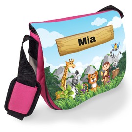 Nursery Bag with Name for Girls & Boys "Jungle" - Shoulder Bag with Jungle Animals for Children - Gift for Nursery Start | for Nursery, Crib and Leisure, pink