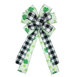 St.patriotic Bow for Wreath, Green Clover with Buffalo Bow, Four-Leaf Clover Bow Holiday Decorations, 10" x 16" (St.p)