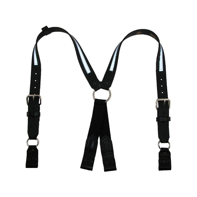 Boston Leather Leather Reflective Loop End Fireman Work Suspenders, Black