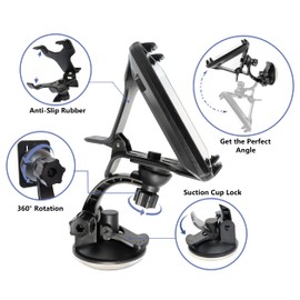 Ramtech Universal Car GPS Windshield Dual Clip Mount, Suction Cup Holder with 360° Rotating Bracket, Compatible with iRULU Vision 7 Inch Tablet, WMDC