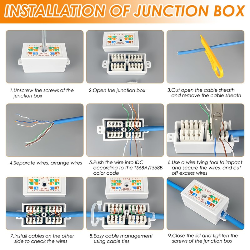 LUCTHY 2Pack Cat6 RJ45 Junction Box with Screwdriver, Punch Down