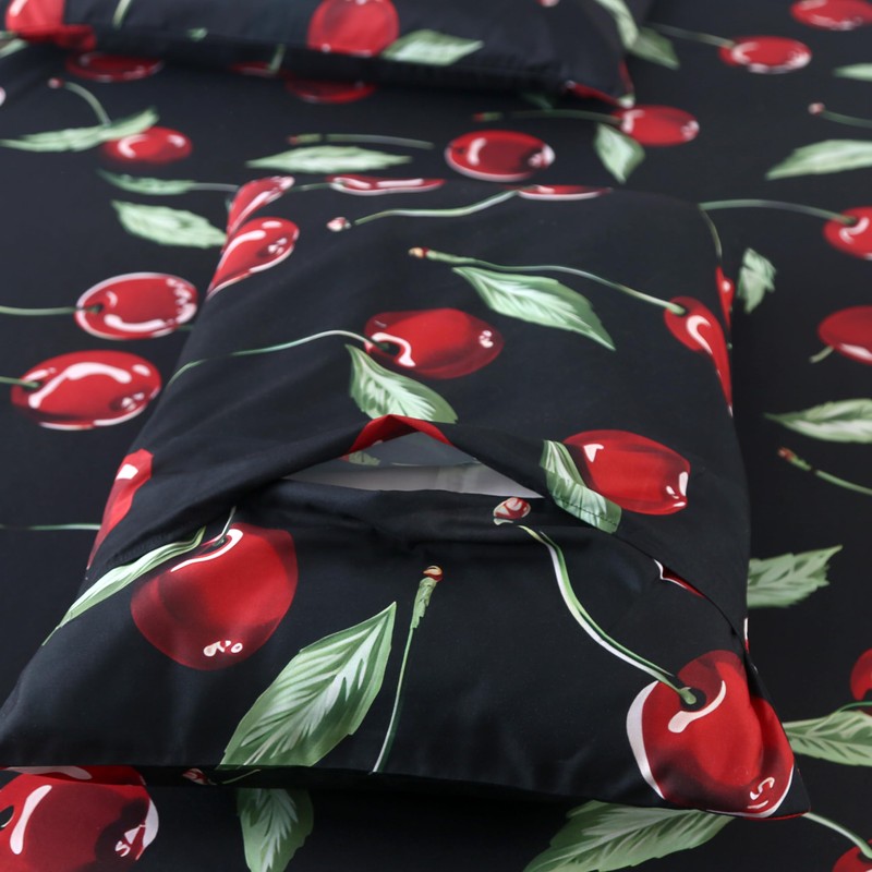 SDIII 4PCS Red Cherry Sheets Set Queen, Soft Microfiber Cherry