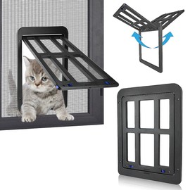 Cat Flap for Fly Screen, Afenau Dog Flaps with Magnets, Dog Flap Medium Dogs, Cat Flap Outer Door, Pet Flap for Cats/Dogs, Black (25 x 31.5 cm)