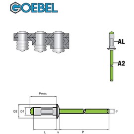 GOEBEL® - 1000 x multi-range blind rivets aluminium/stainless steel A2 (V2A) (diameter x length) 4.0 x 12.7 mm - flat head rivets blind rivets multi-area blind rivets multi-area rivets