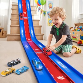 Oppvoci 3-Lane Flexible Race Track, Bendable Car Track Playset Toy