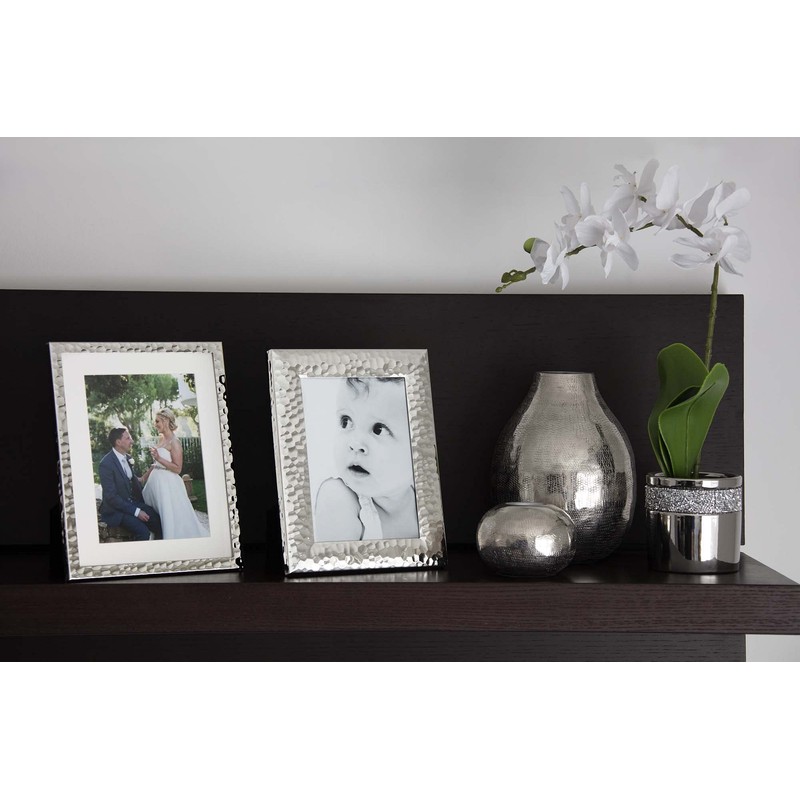 Frametigo Silver Plated Hammered White Mount Photo Frame - Fits