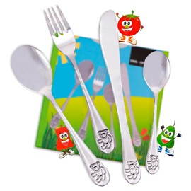 Steel-Function Children's Cutlery Set 4 Pieces | Children's Cutlery Stainless Steel for Developing Fine Motor Eating Skills | Children's Cutlery Set with Teddy Bear Motif | Children's Cutlery in