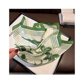 FEIBOON Mulberry Silk Scarfs Neck Scarf 21"x21" Small Square Scarfs hair scarf bandana for Women Gift Packed (White green dots)