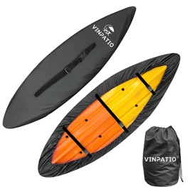 VINPATIO 300D Kayak Cover 9-11 ft Canoe Cover Paddle Board Cover Kayak Covers for Outdoor Storage, Waterproof UV Protection Dust Boat Cover for Kayak Fishing Boat Canoe, Black