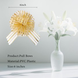 12 Pcs 6 Inch Large Organza Pull Bow Ribbon – Elegant Gift Bows for Wedding Decorations, Christmas Wrapping, Birthday Parties, Car Decor, Gift Baskets, and Valentine's Day Packaging(Golden)