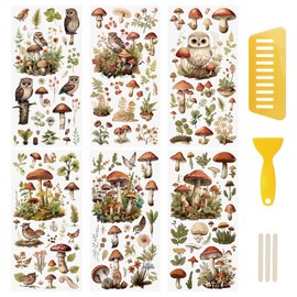 WANDIC Rub On Transfer Stickers, 6 Sheets Owl Decals Mushroom Stickers Forest Plant Stickers Waterproof Decals for Furniture Windows Craft,12 * 6in