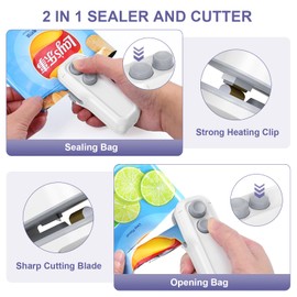 OQIMAX 2 in 1 Heat Sealer and Cutter, USB Rechargeable Handheld Mini Bag Sealer, Portable Bag Resealer for Snacks, Candies Plastic Bag, Food Storage