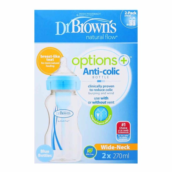 Dr Browns Options + Wide-Neck Bottles Blue 270ml Twin Pack