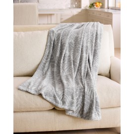 Tommy Bahama - Throw Blanket, Super Soft Bedding with Solid Sherpa Reverse for Bed or Couch, Oeko-Tex Certified (Leafy Teddy Grey, 50 x 70)