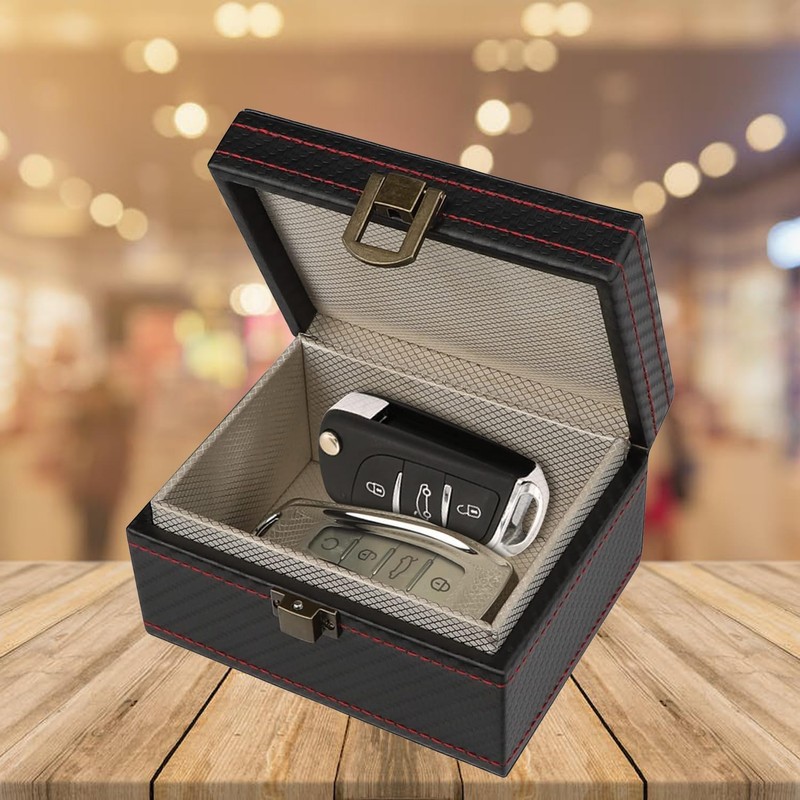 ZANTESR Rectangular Leather RFID Blocking Storage Box, Black, 11.5x9x6.3 cm,